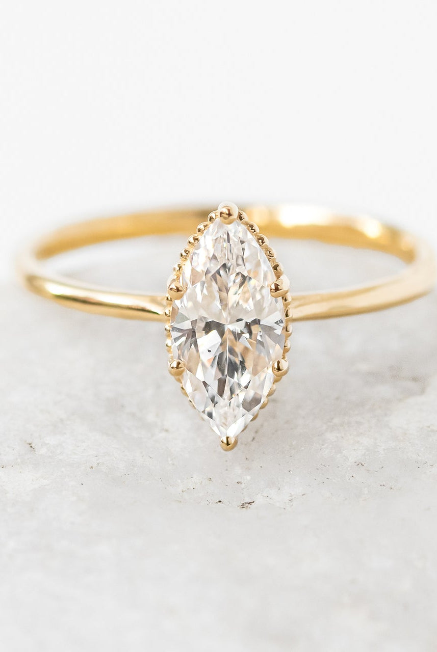 1.0CT Marquise Six Prong Moissanite Diamond Solitaire Engagement Ring