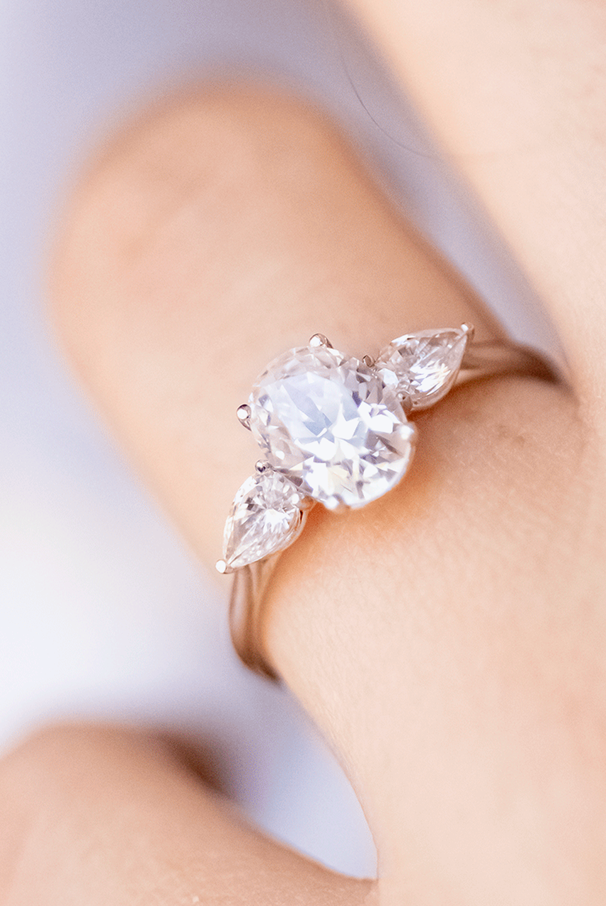 1.33CT Oval Three Stone Moissanite Diamond Solitaire Engagement Ring For Her