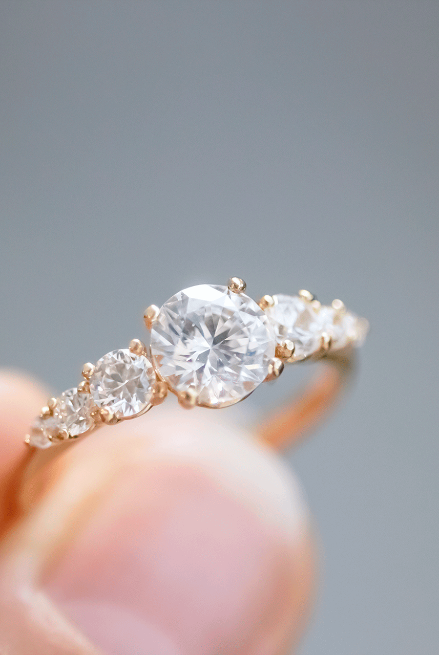 1.45CT Round Seven Stone Moissanite Diamond Solitaire Engagement Ring