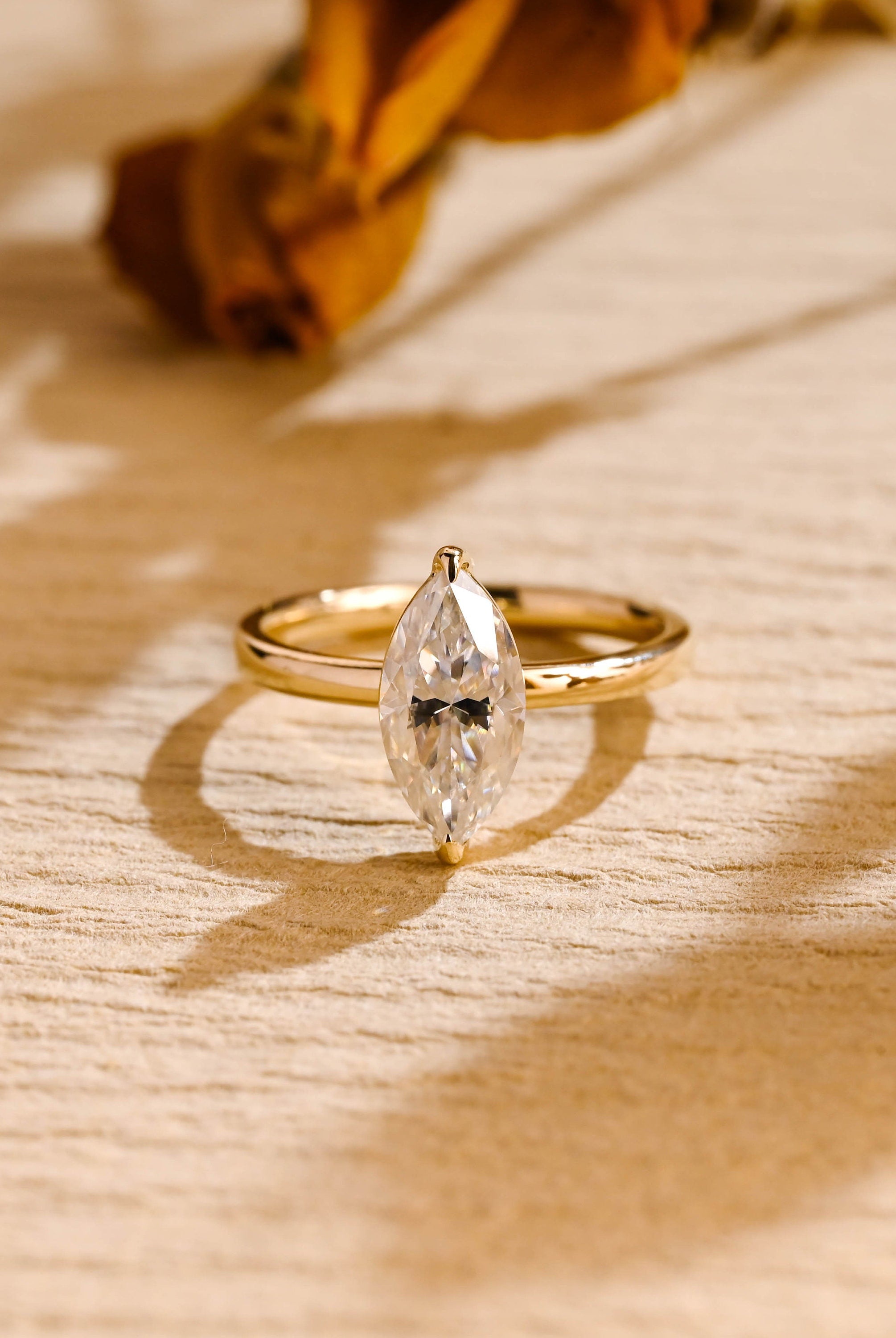 Marquise Cut Solitaire Moissanite Ring