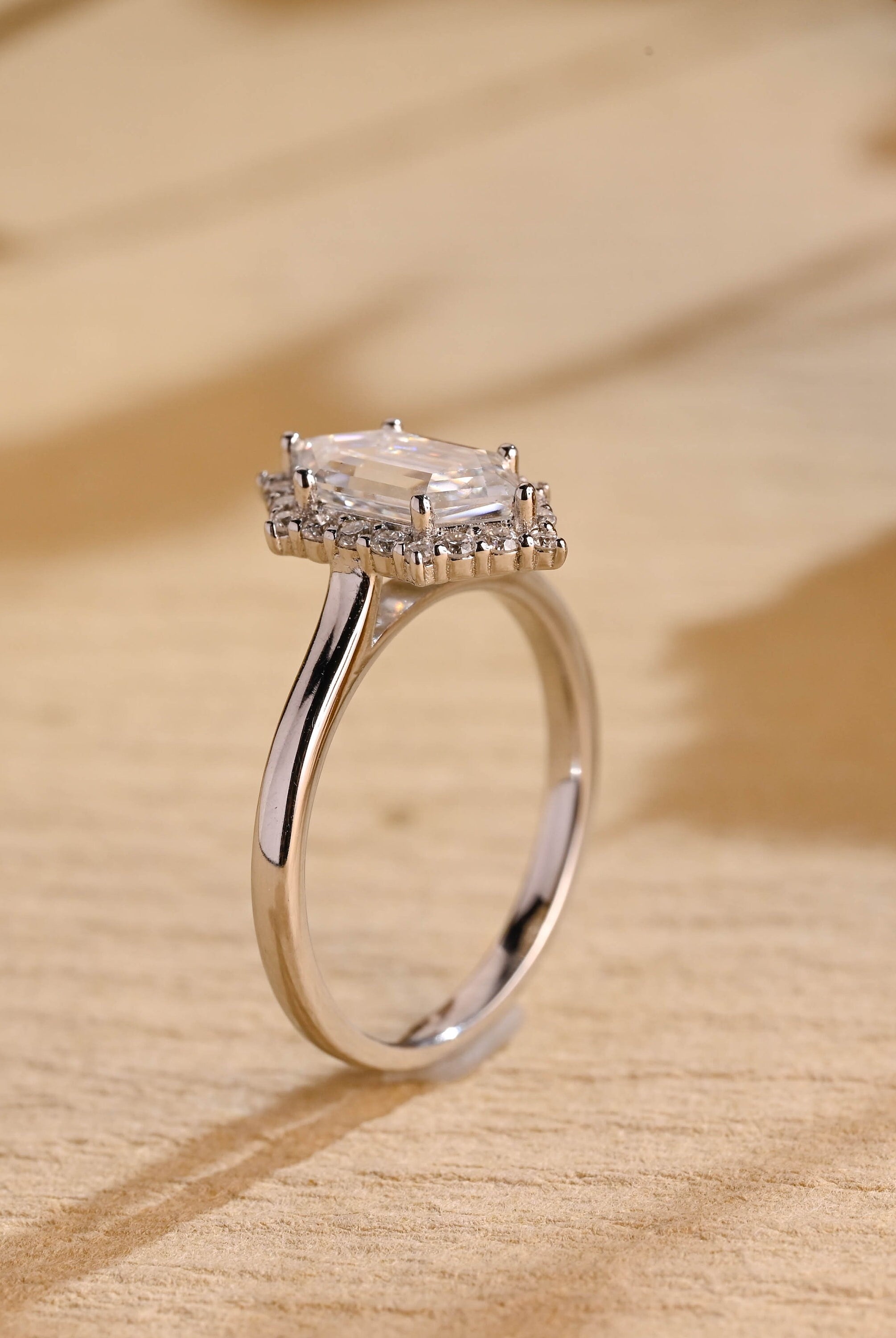 White Gold Hexagon Moissanite Ring