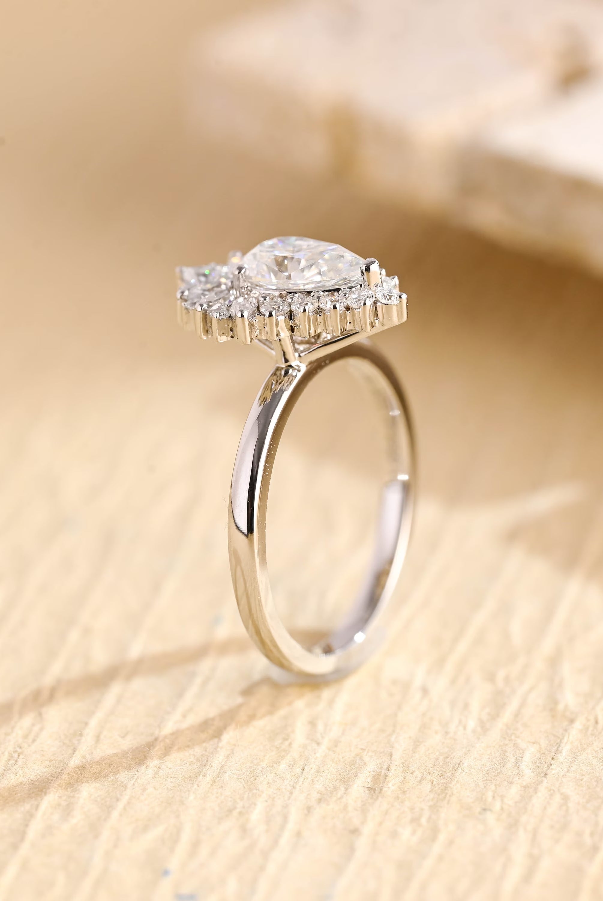 pear cut cluster lab grown engagement ring USA