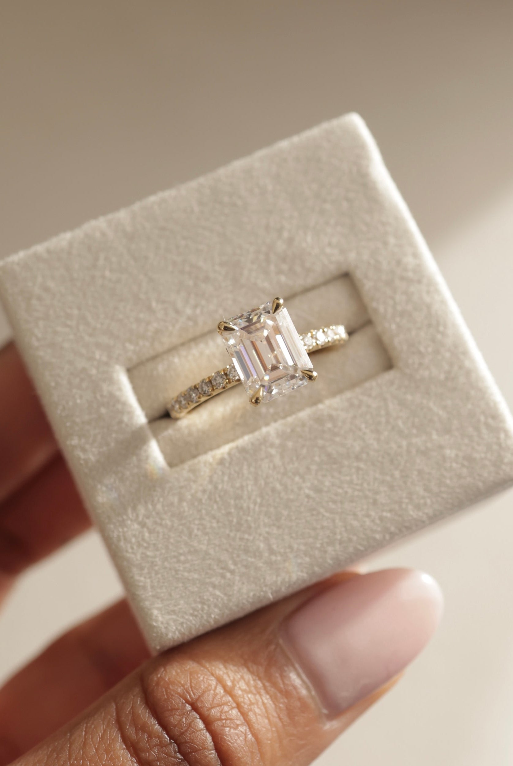 Emerald Moissanite Engagement Ring