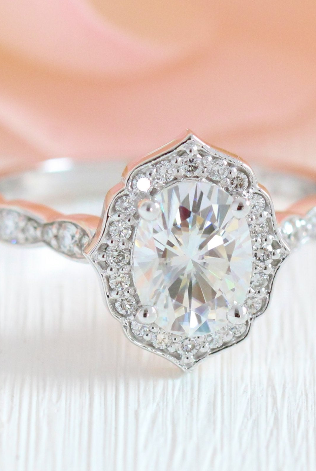 Oval Halo Moissanite Ring for Women