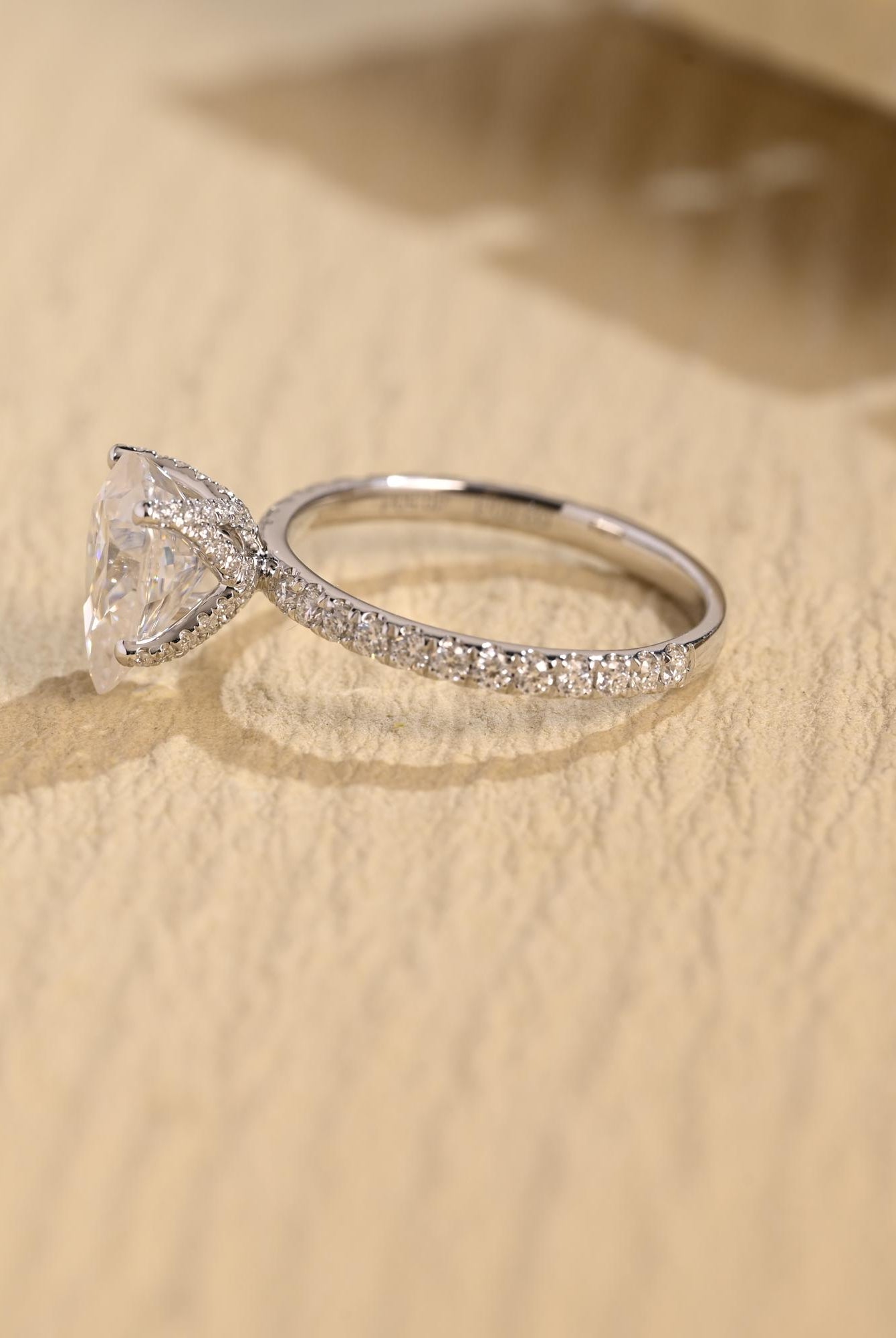 1 carat pear moissanite pavé engagement ring