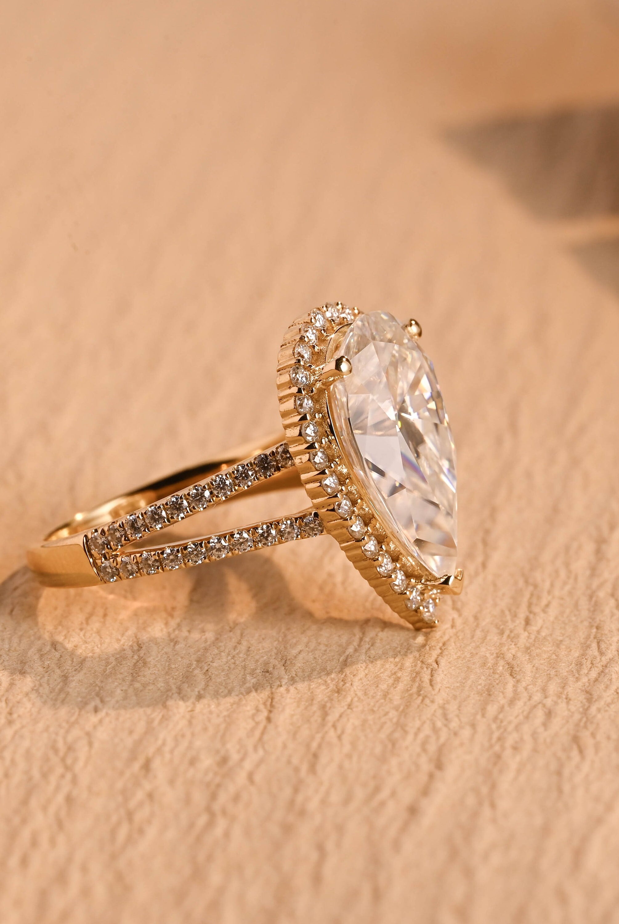 pear shape halo engagement ring moissanite