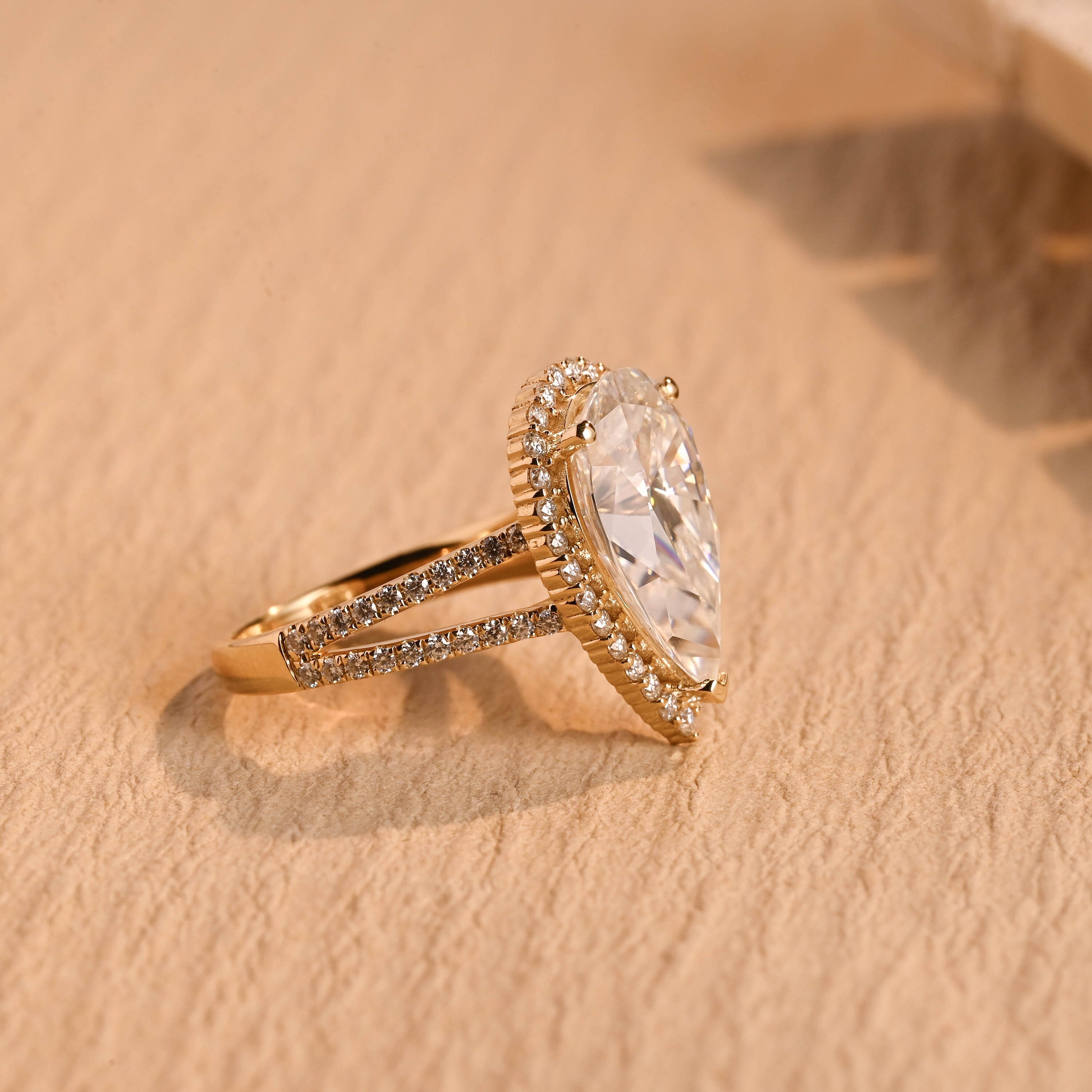 pear shape halo engagement ring moissanite