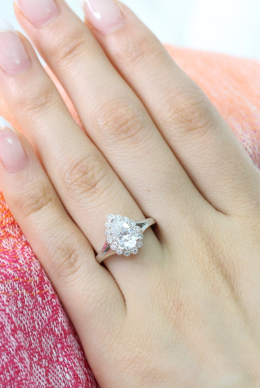 Pear Cut Halo Ring with Split Band
