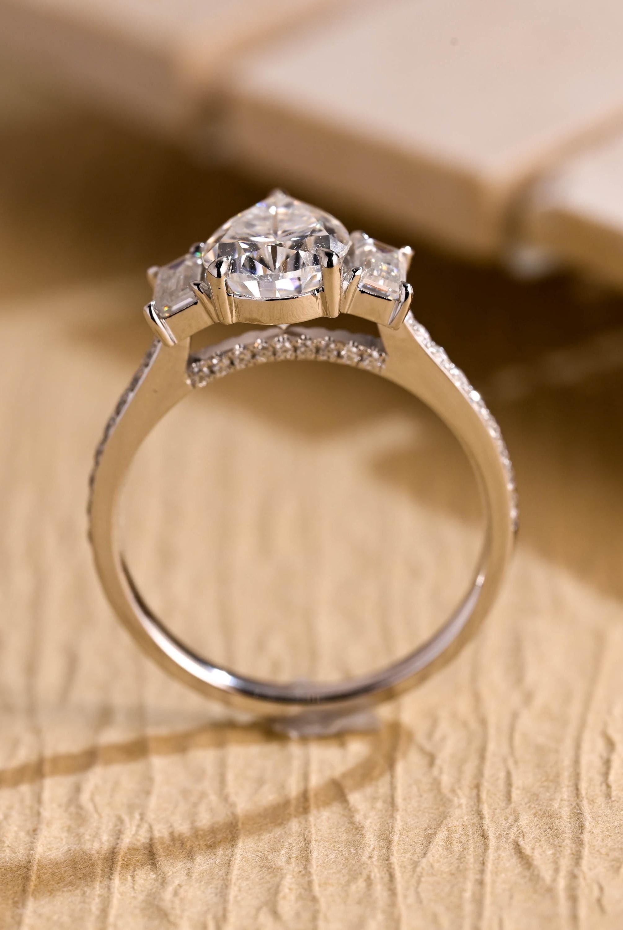 sustainable engagement rings USA pear moissanite pavé