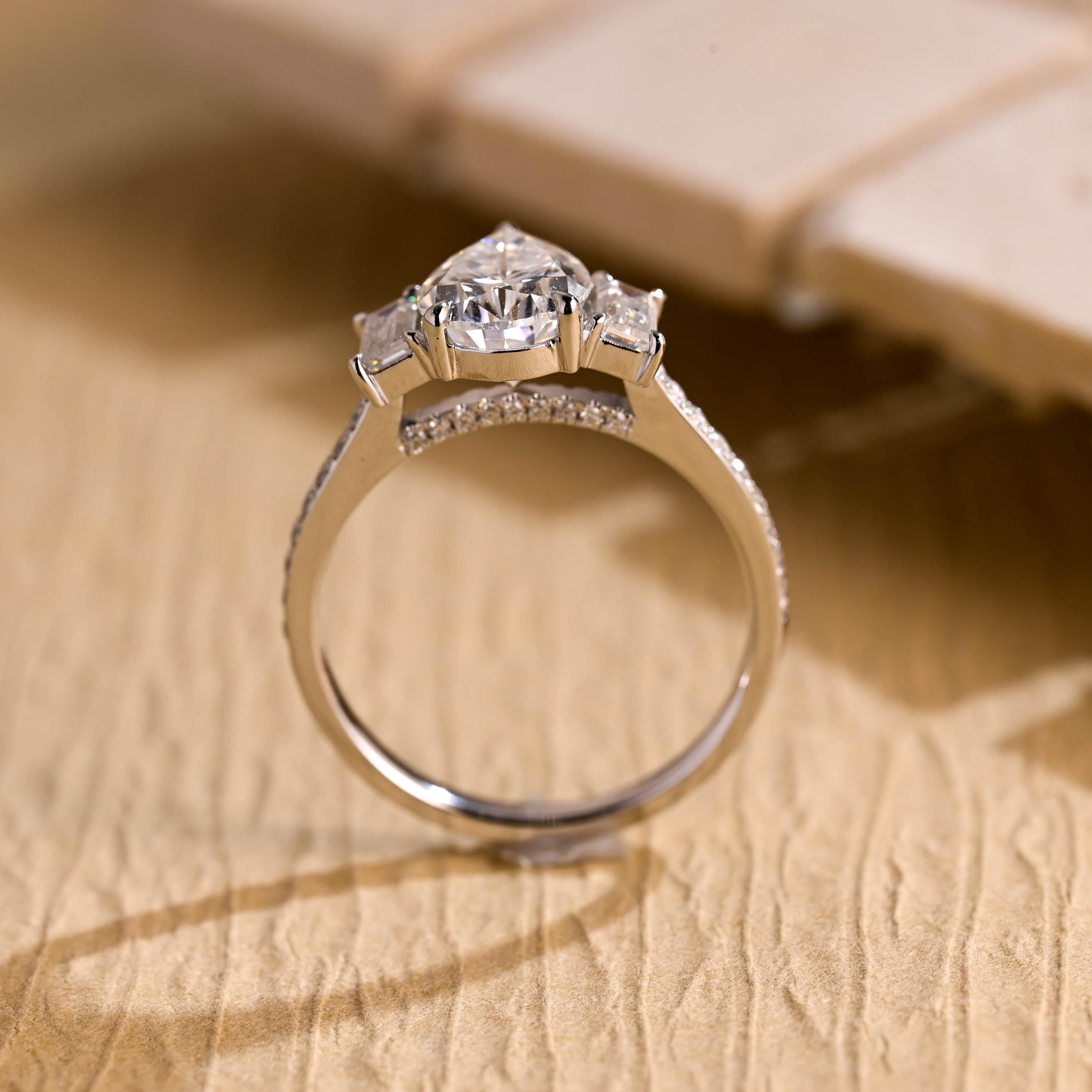 sustainable engagement rings USA pear moissanite pavé