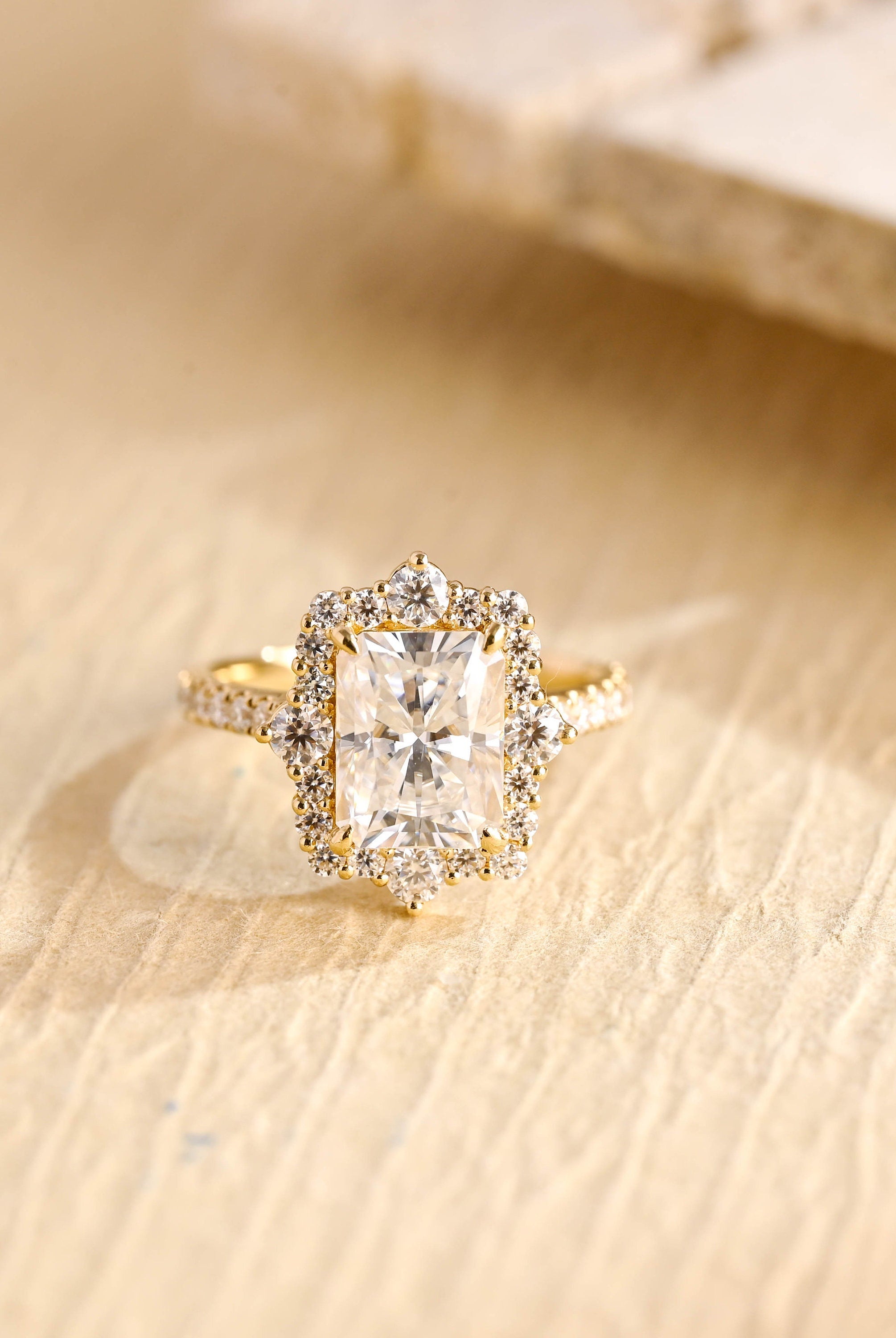 1ct moissanite cluster engagement ring radiant cut