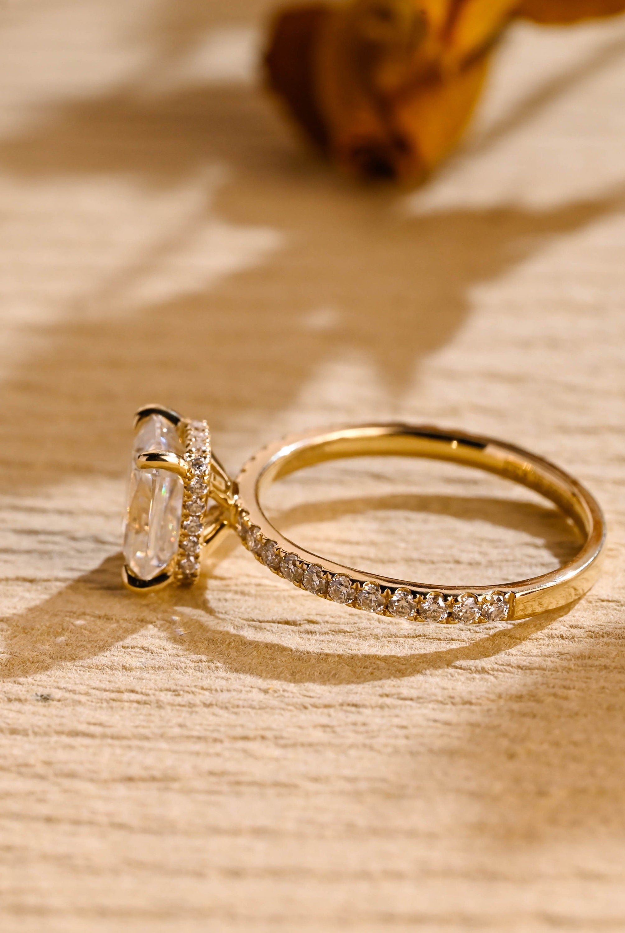 lab diamond alternative hidden halo engagement ring moissanite