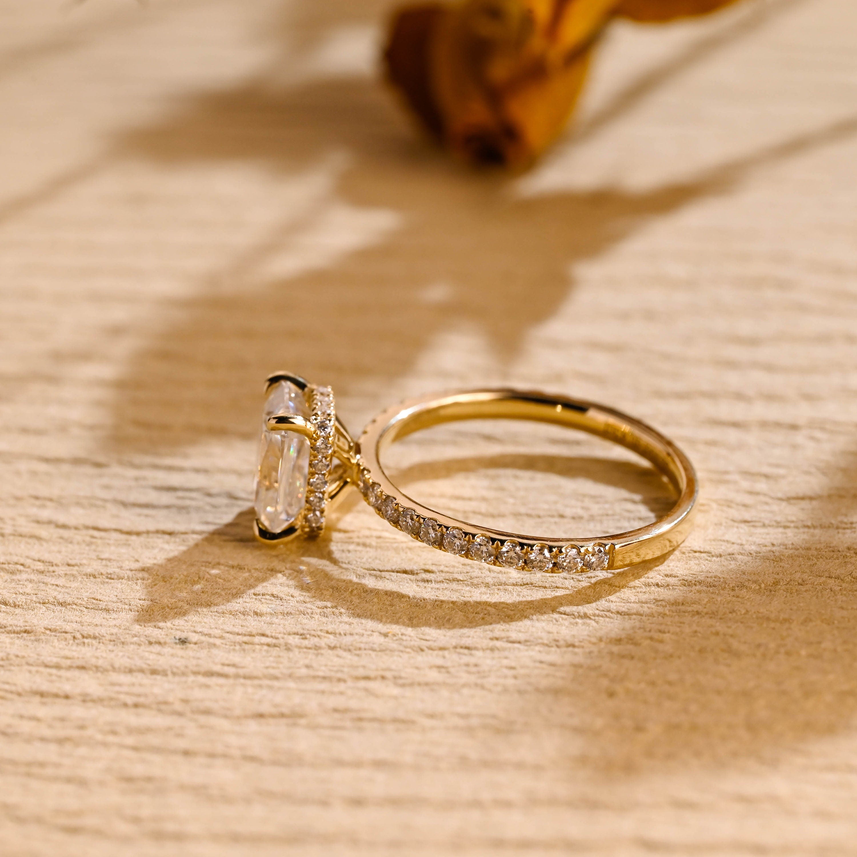 lab diamond alternative hidden halo engagement ring moissanite