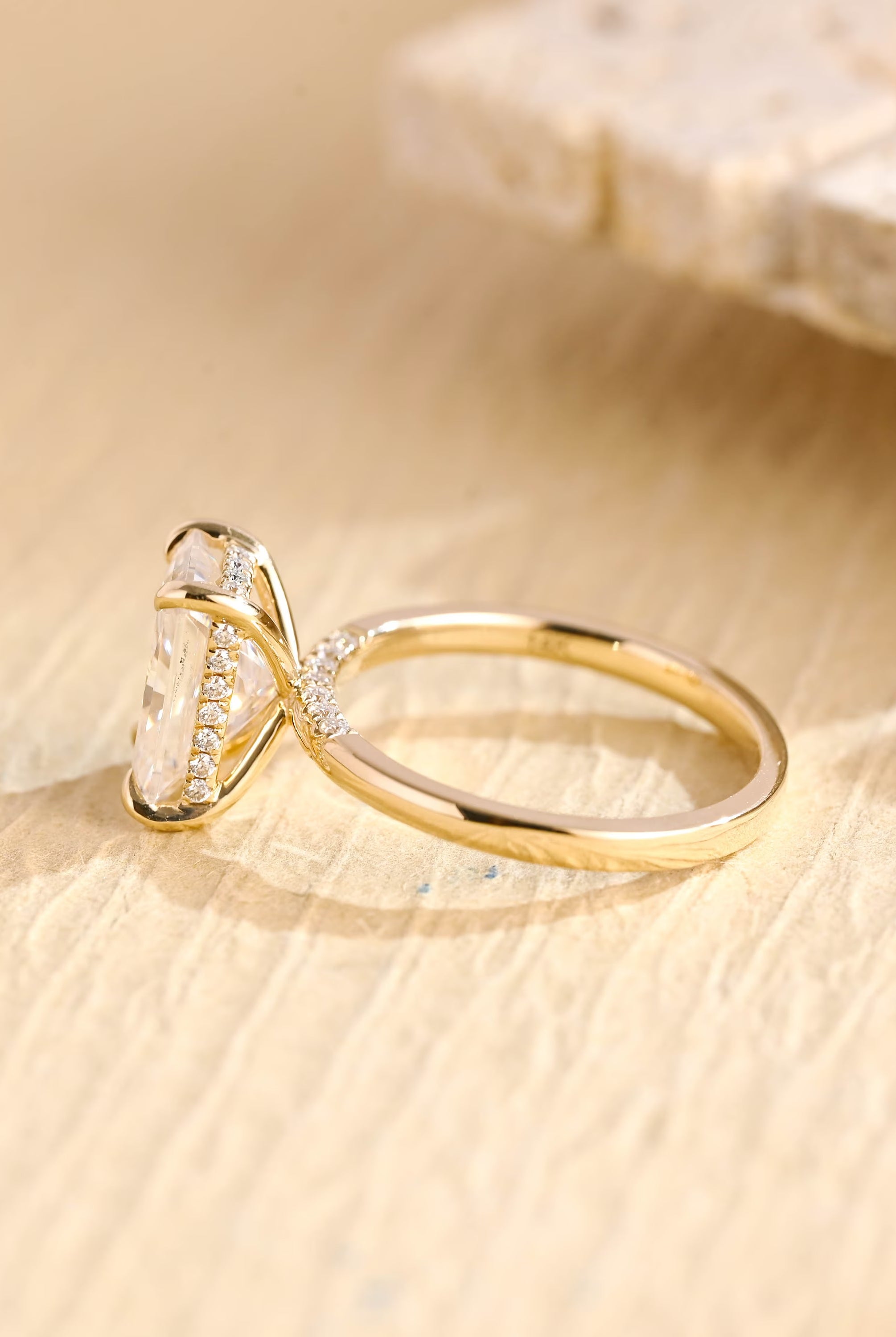 1ct moissanite hidden halo engagement ring radiant cut