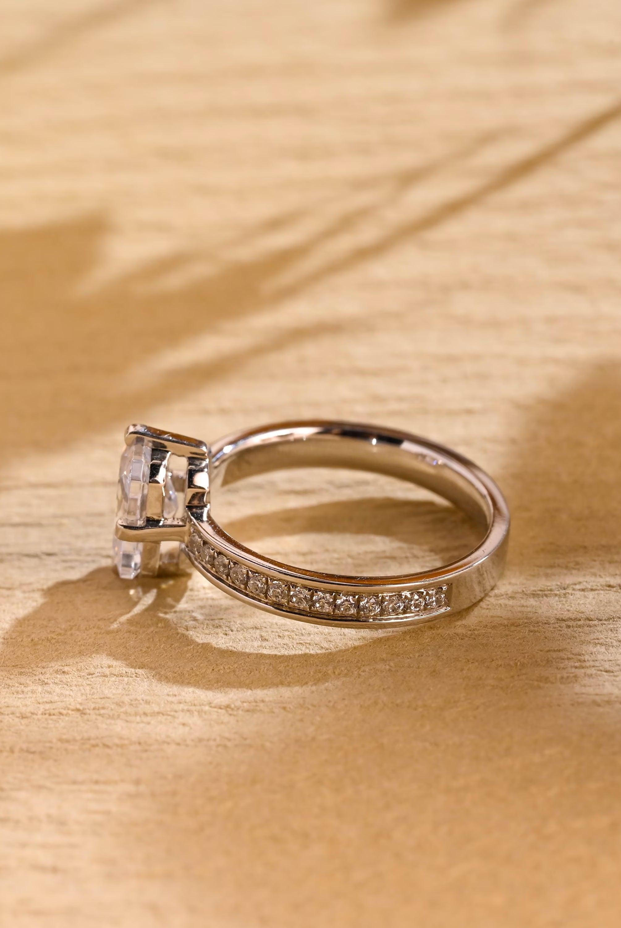 pavé setting moissanite engagement ring radiant cut