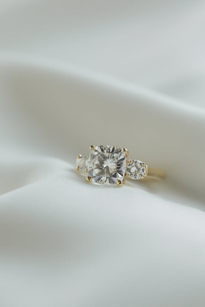 Cushion Cut Three Stone Ring