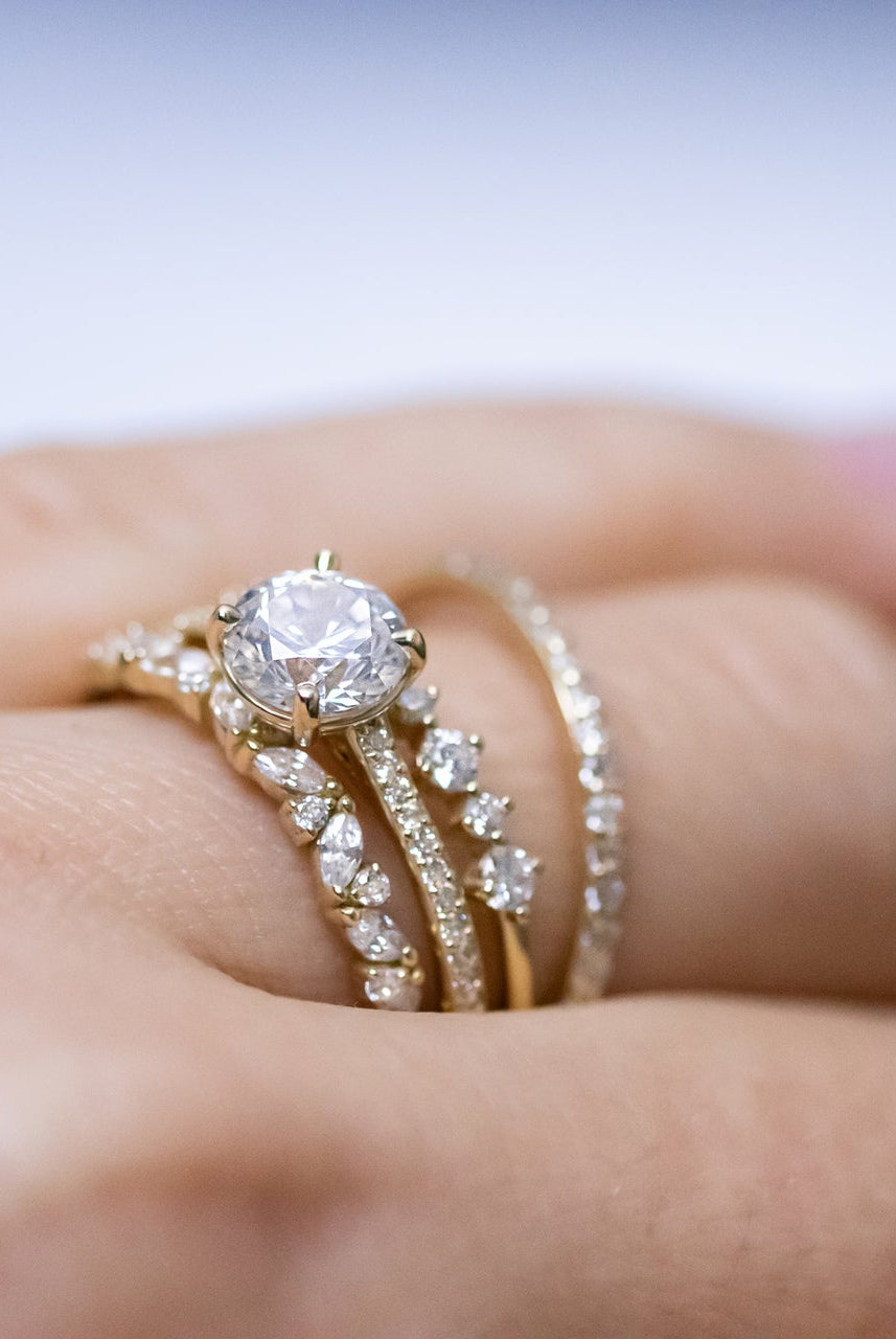 1.0CT Round Channel Set Pave Moissanite Diamond Engagement Ring For Women