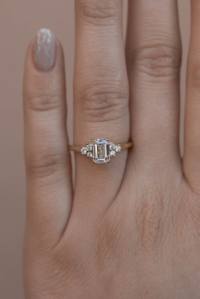 Elongated Emerald Engagement Ring