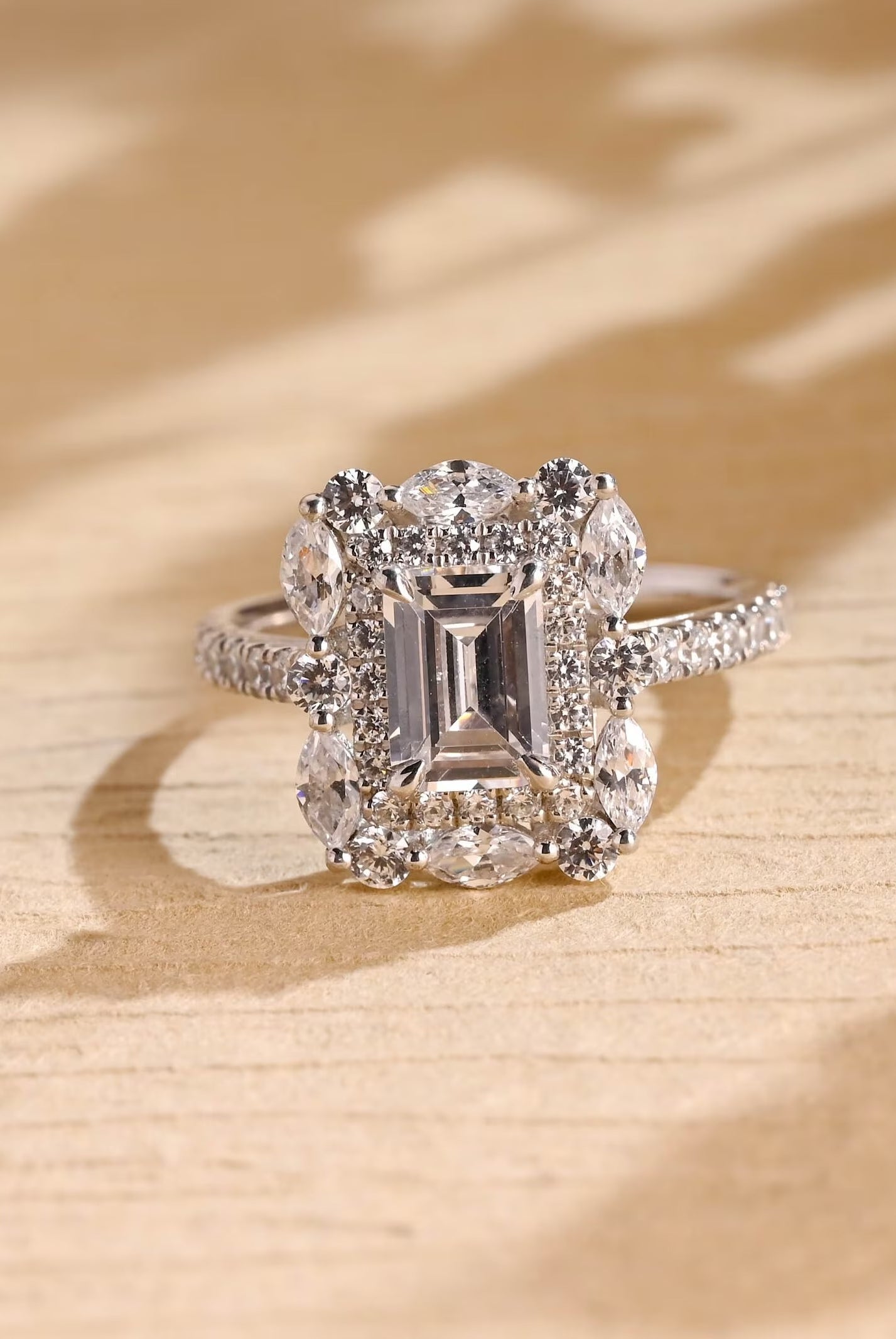 Emerald Cut Moissanite Engagement Ring