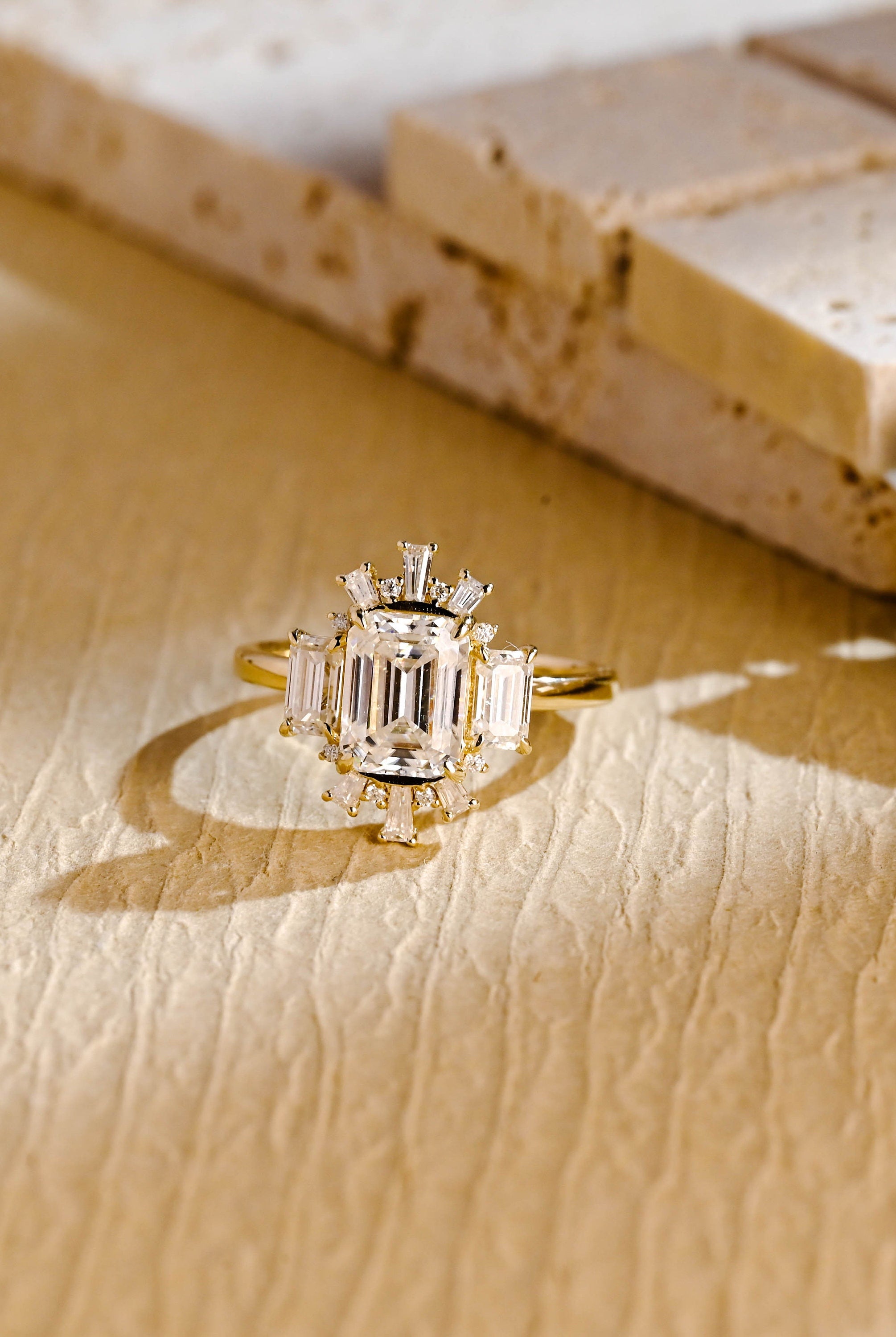 Buy Emerald Cut Cluster Diamond Moissanite Ring