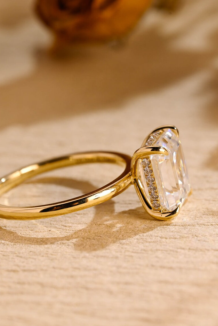 Emerald Diamond Moissanite Ring