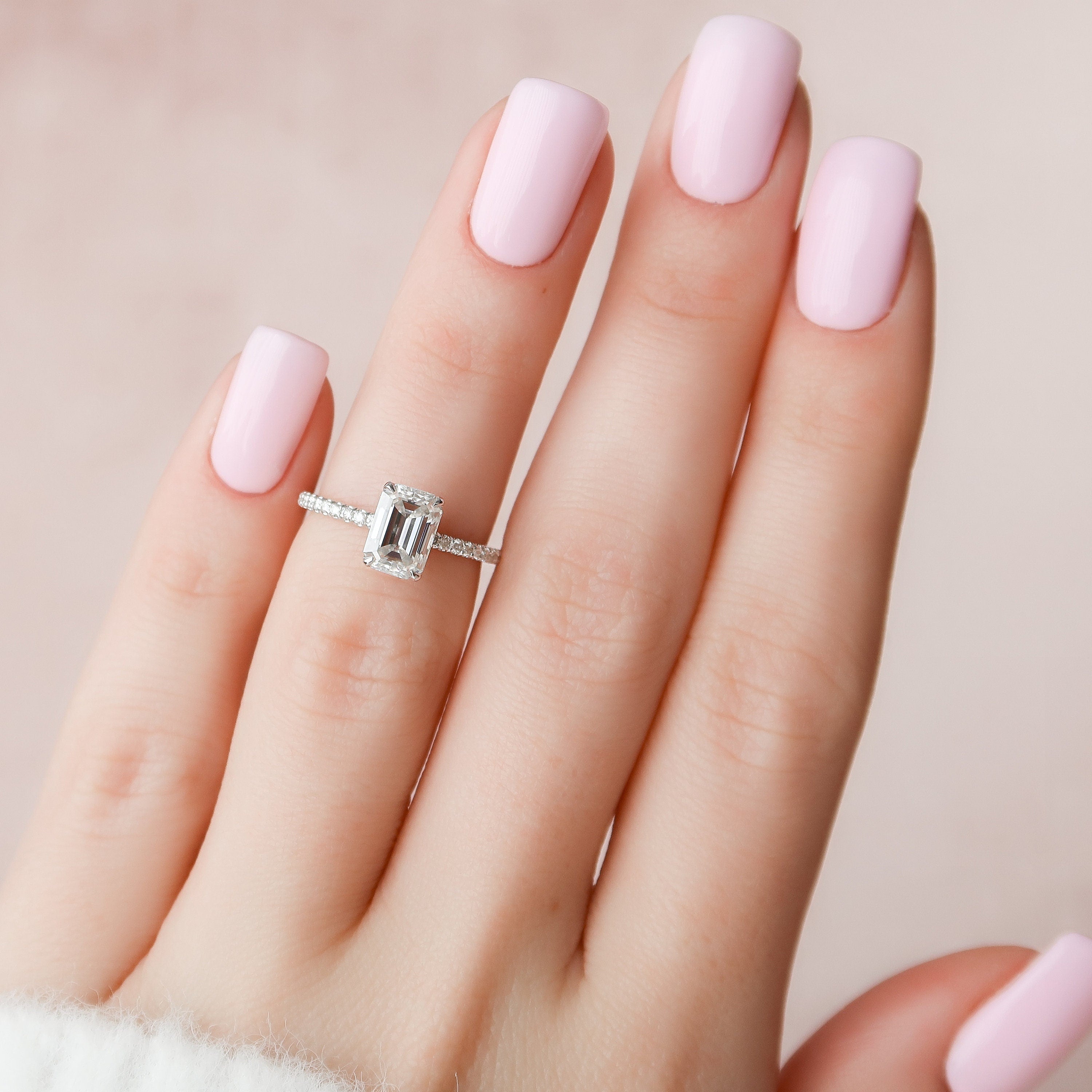Emerald Cut Moissanite Engagement Ring