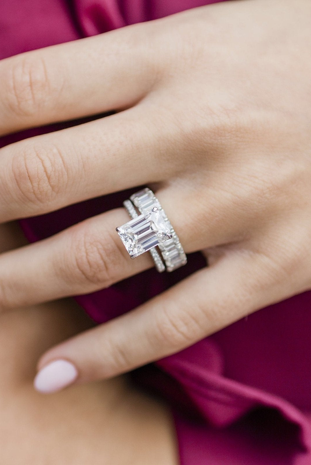 Emerald Moissanite Engagement Ring