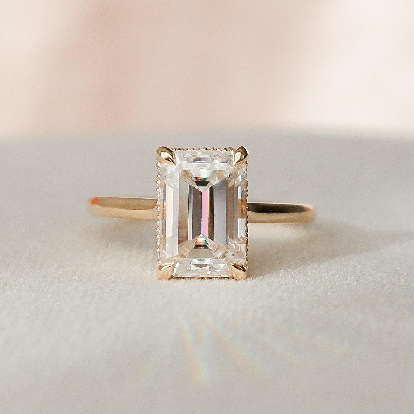 Emerald Cut Moissanite Engagement Ring