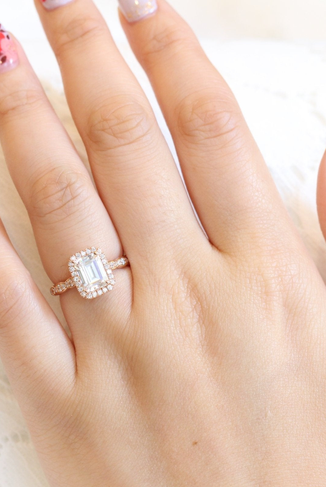 Emerald Moissanite Engagement Ring