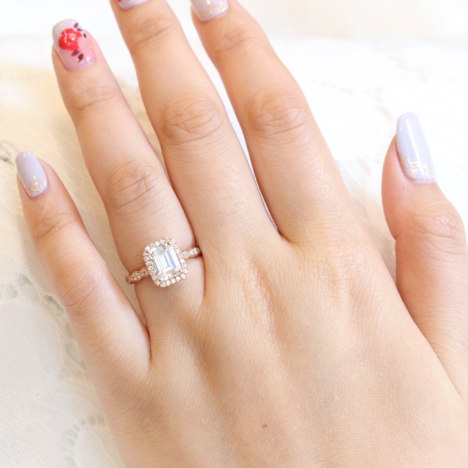 Emerald Moissanite Engagement Ring