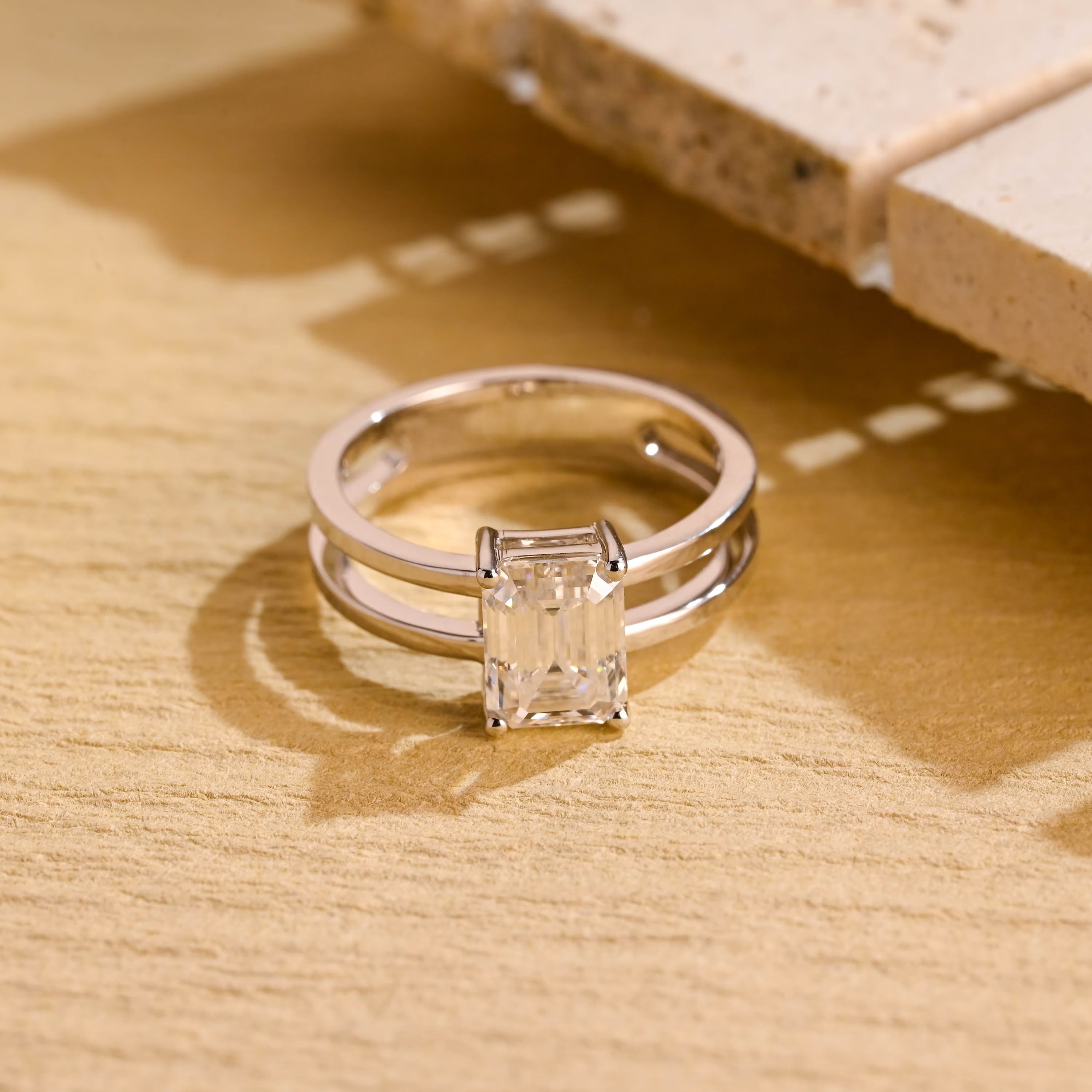Emerald Cut Moissanite Ring