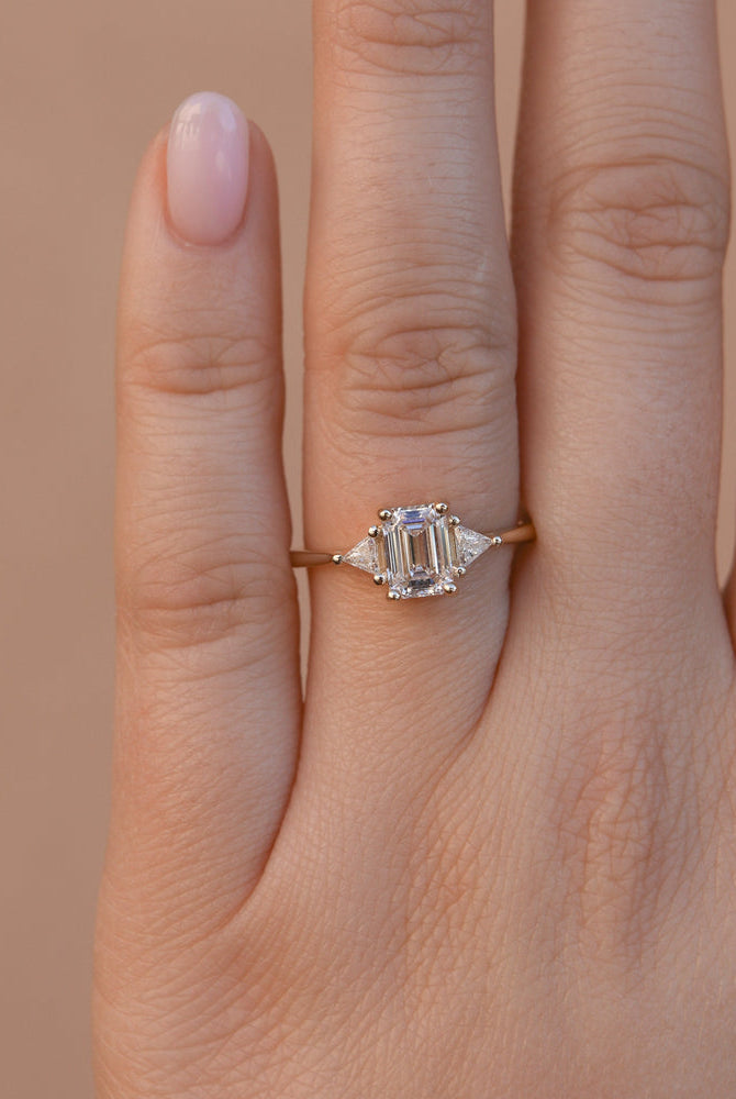 Emerald Cut Three Stone Engagement Ring
