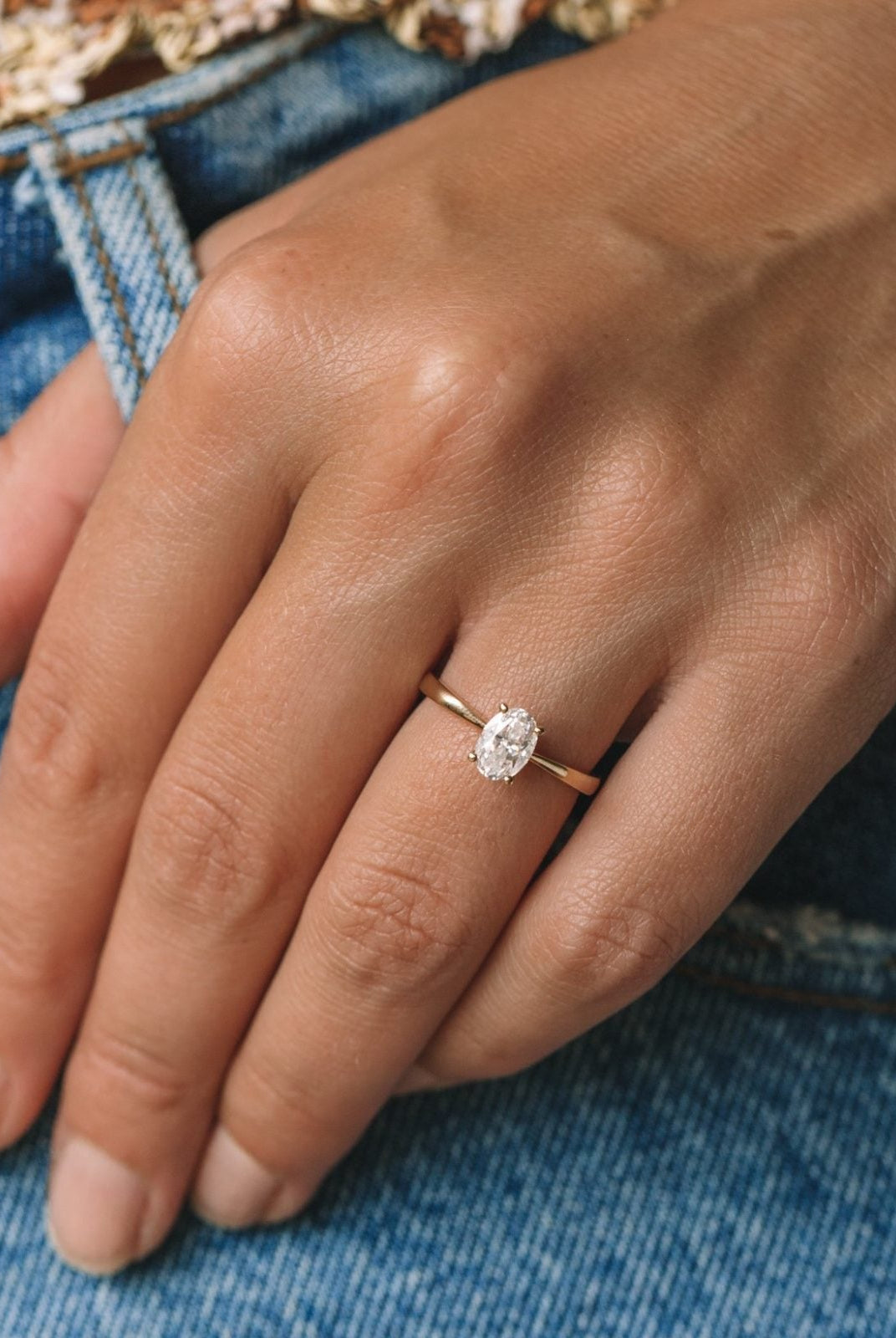 0.85ct Oval Solitaire Moissanite Diamond Four Prong Engagement Ring
