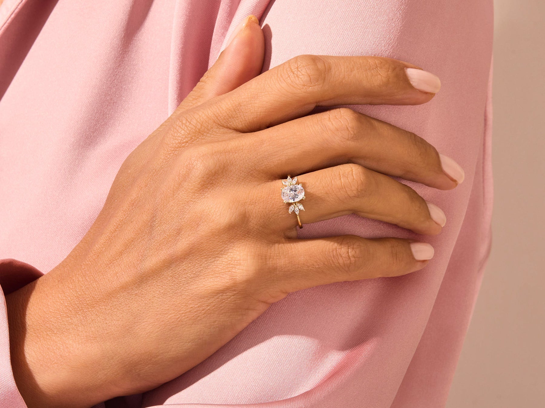 Oval Cut Diamond Cluster Moissanite Engagement Ring For Her