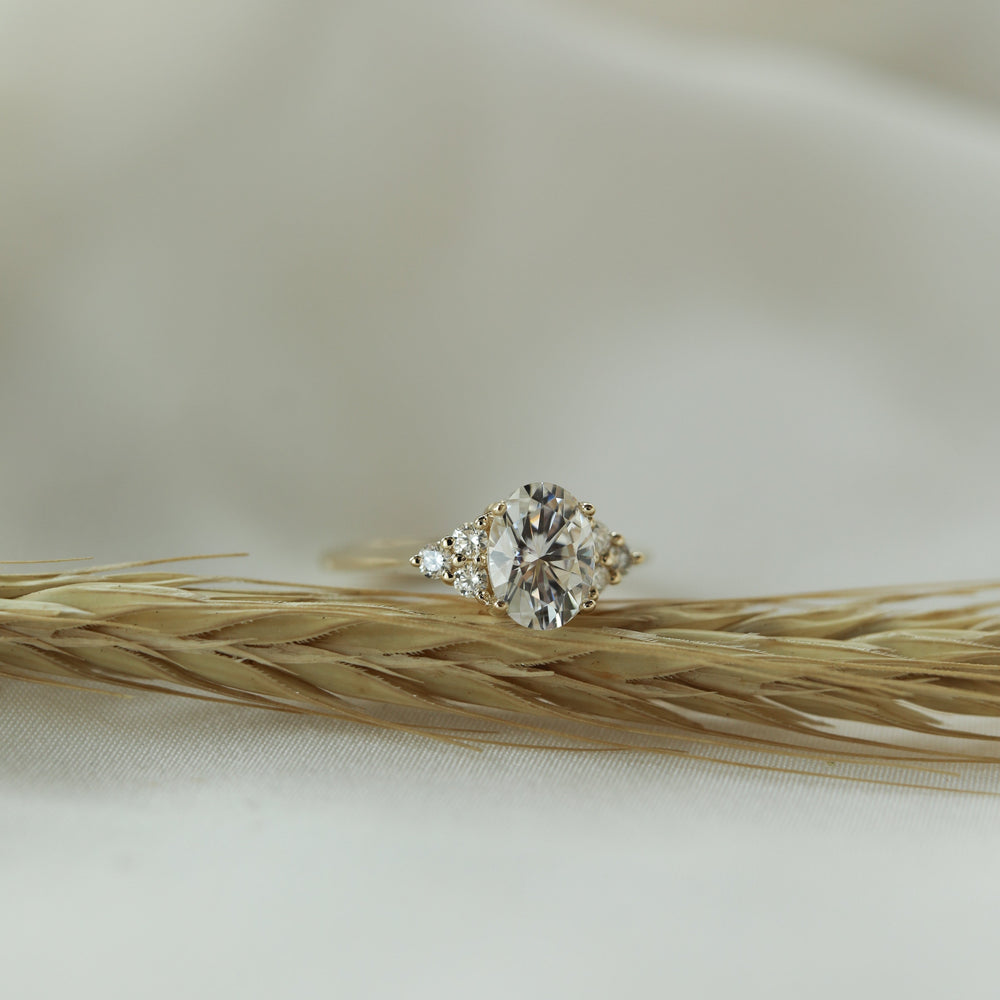 1.20CT Oval Cluster Moissanite Diamond Engagement Ring