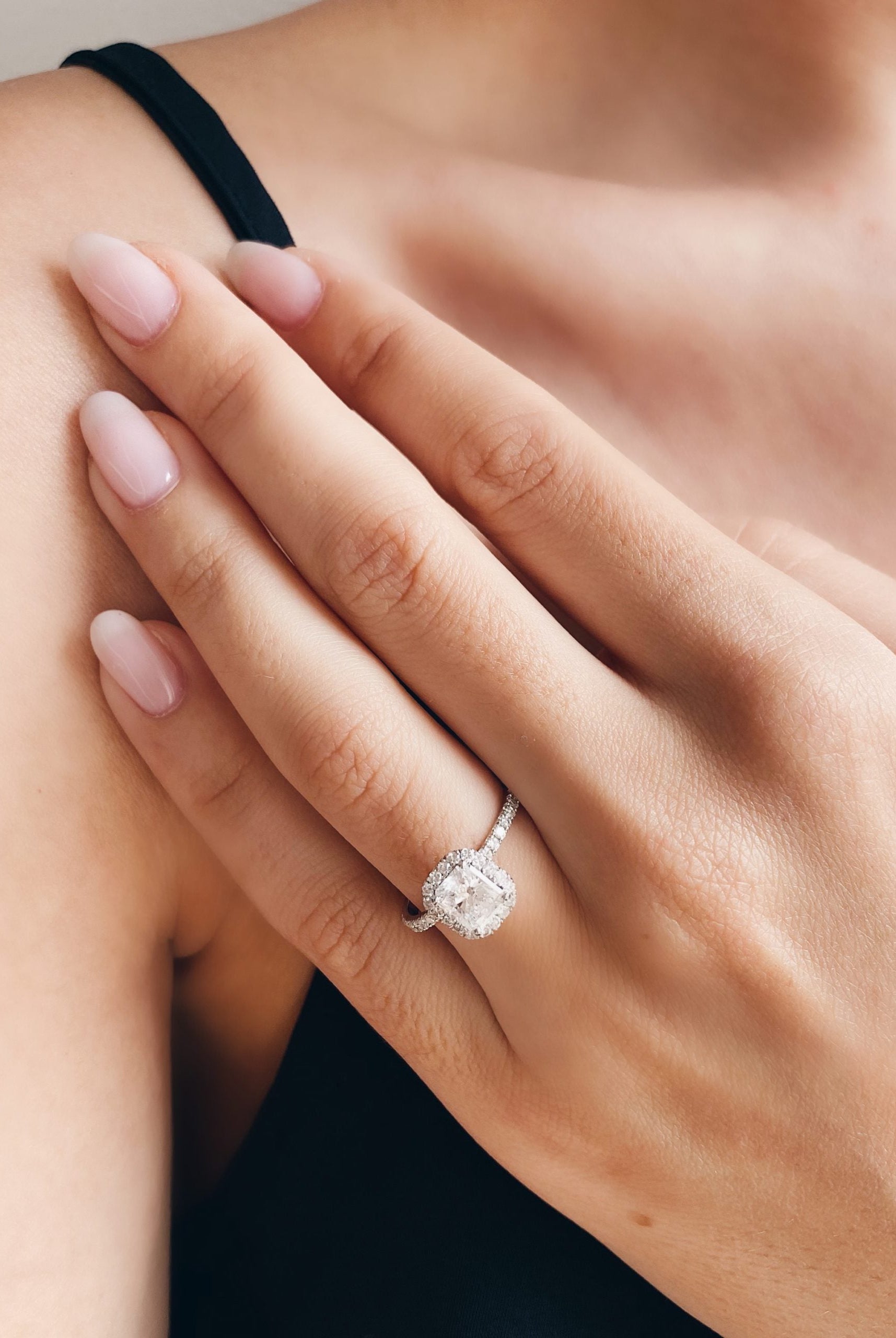 1.02CT Radiant Halo Moissanite Diamond Pave Engagement Ring For Women