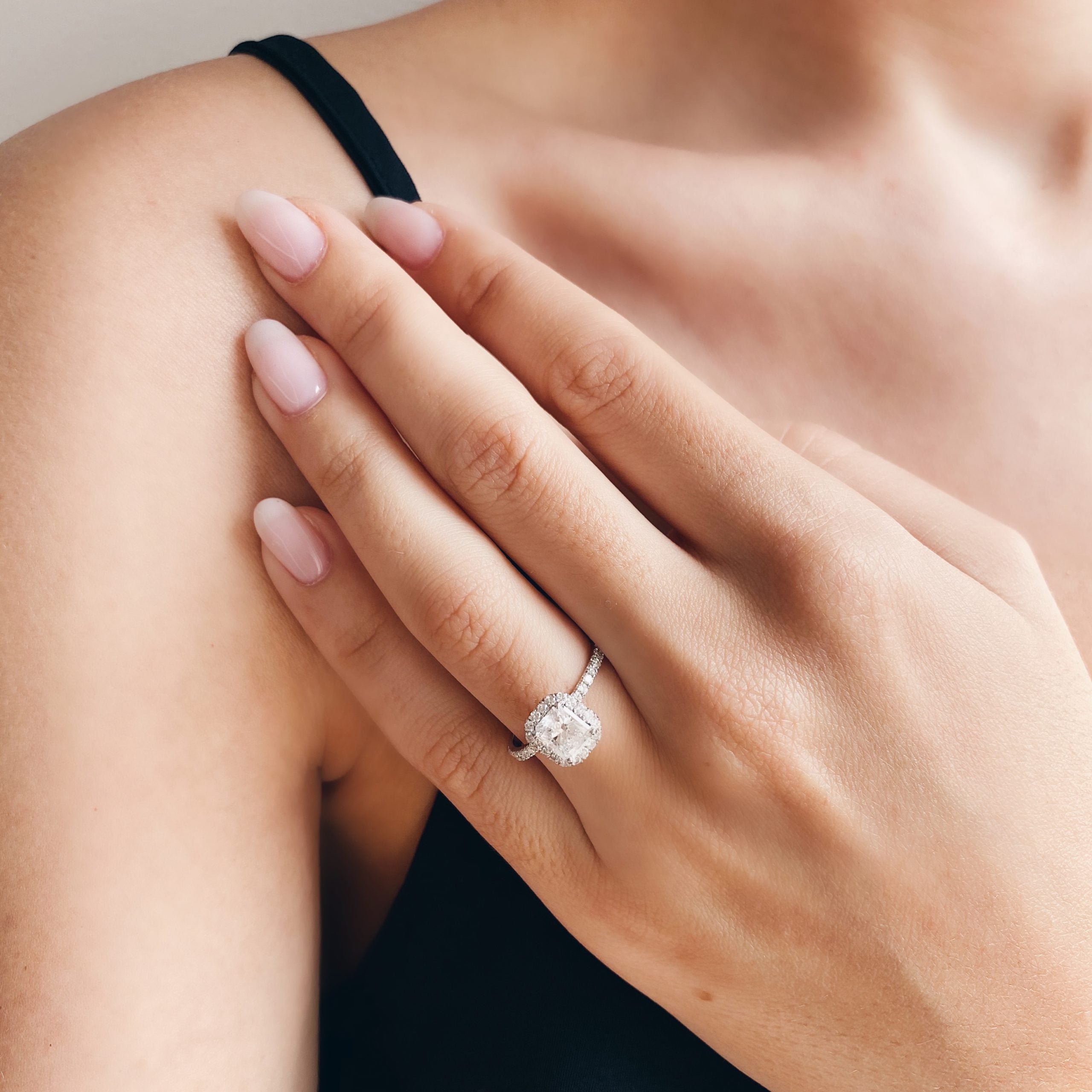 1.02CT Radiant Halo Moissanite Diamond Pave Engagement Ring For Women