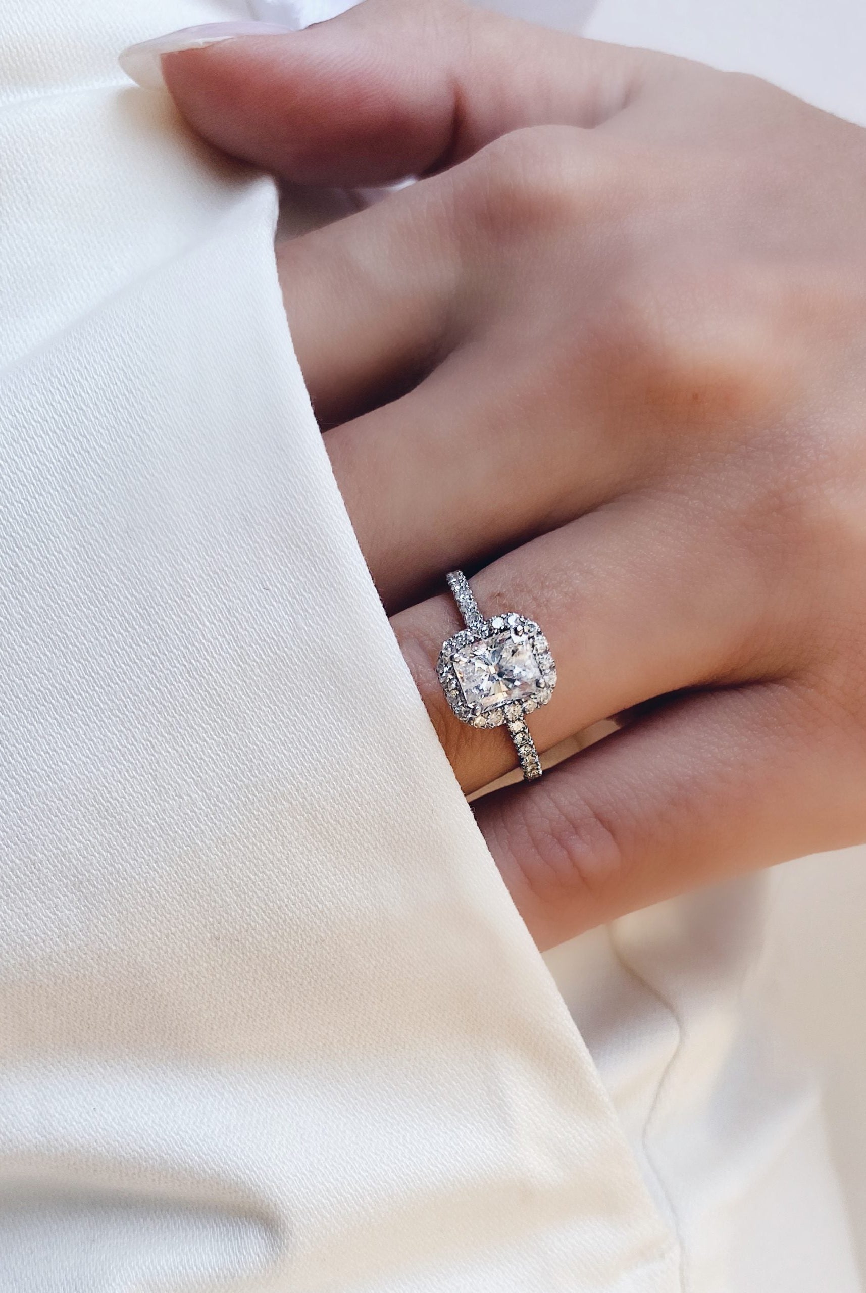 1.02CT Radiant Halo Moissanite Diamond Pave Engagement Ring For Women