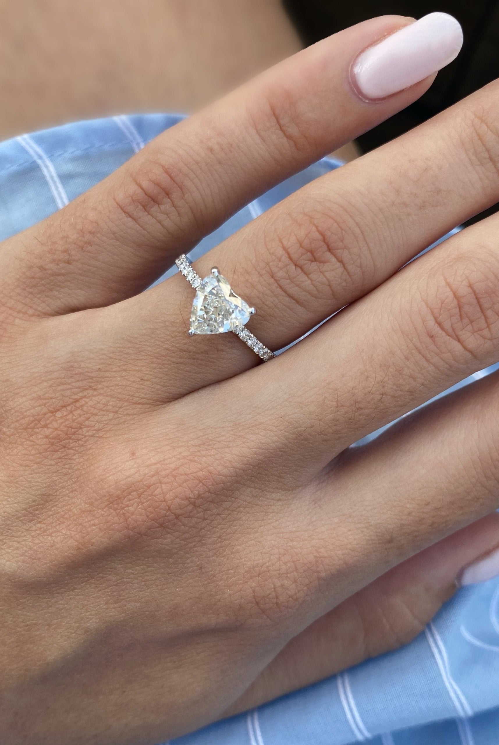 1.09CT Heart Pave Moissanite Diamond Three Prong Engagement Ring