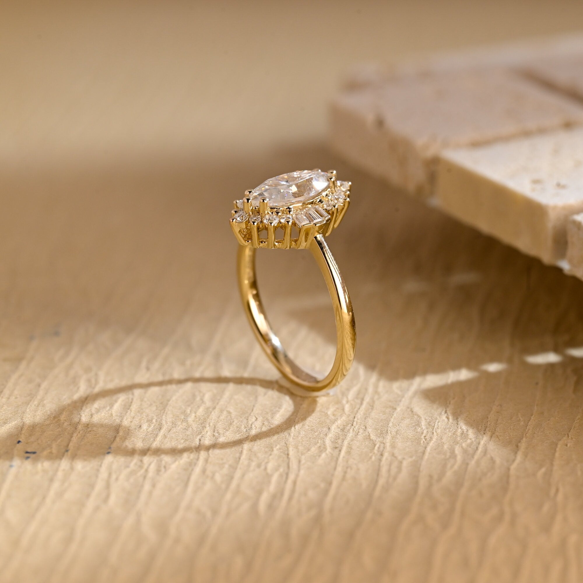 Handcrafted Marquise Bridal Ring with Timeless Appeal