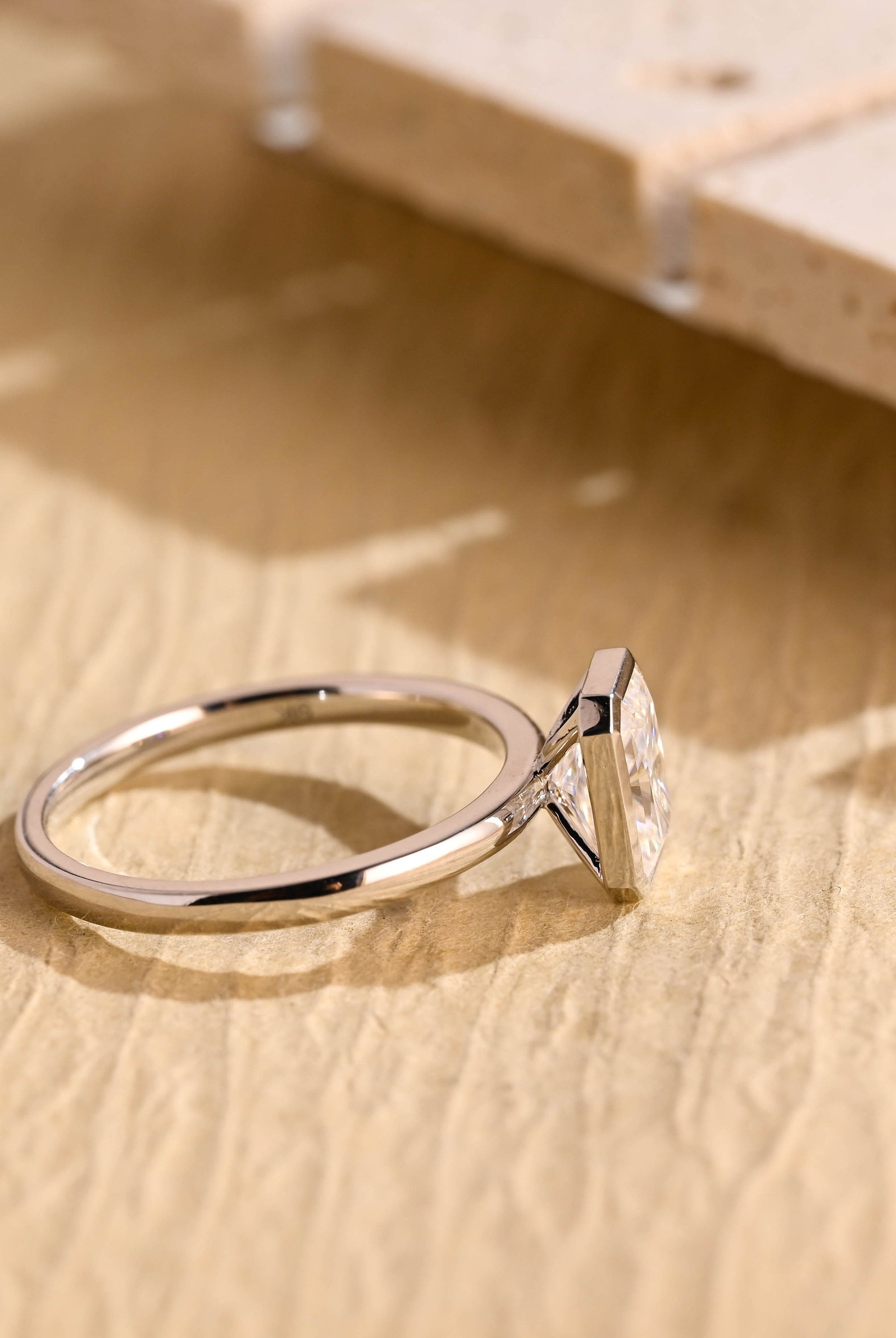 White Gold Radiant Moissanite Ring