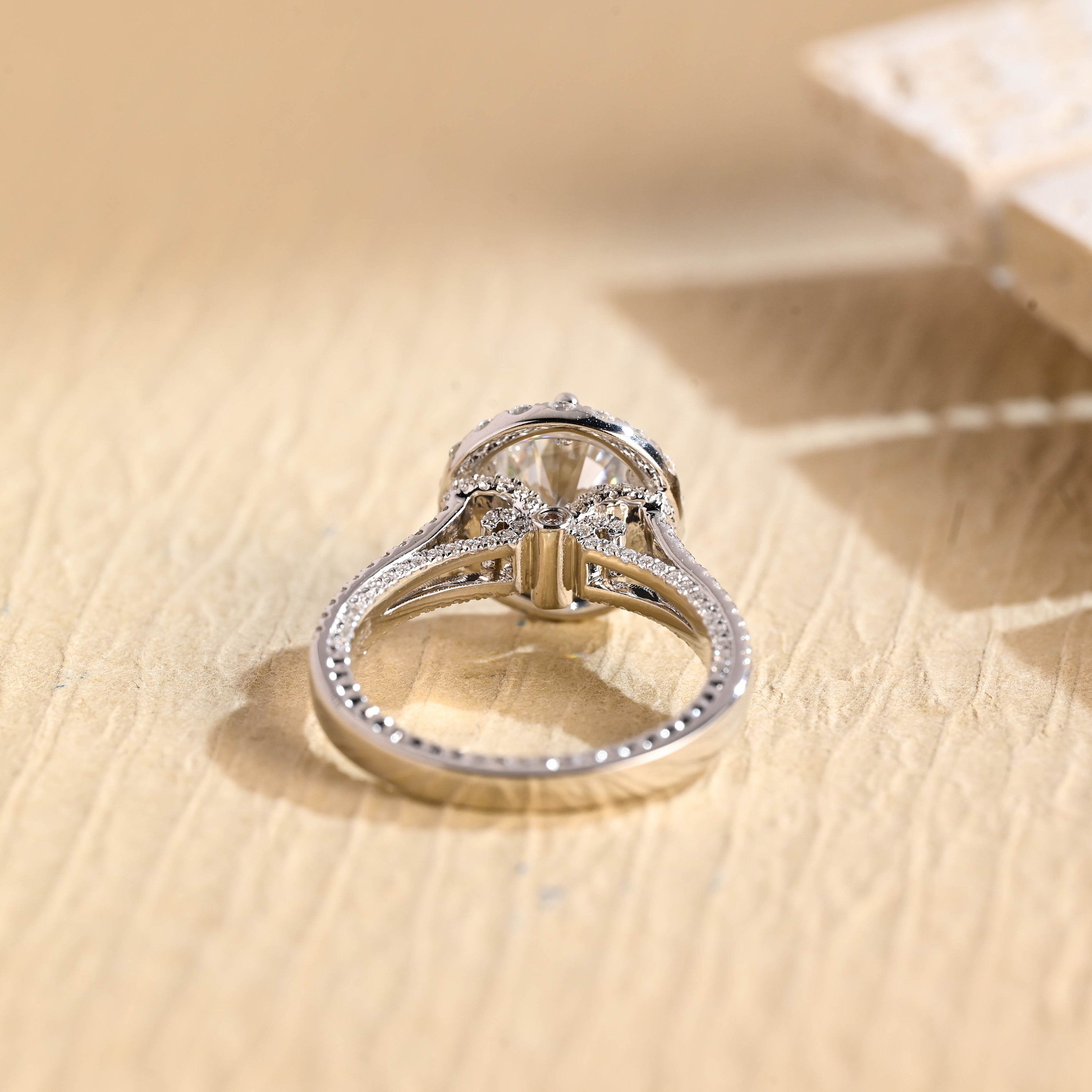 Shop Split Shank Halo Moissanite Engagement Rings USA