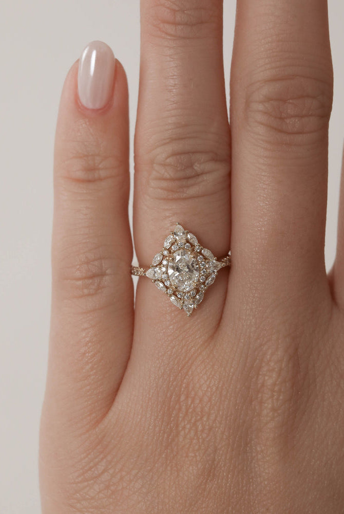 1.20CT Oval Cluster Moissanite Diamond Pave Engagement Ring For Women