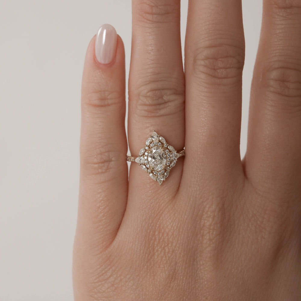 1.20CT Oval Cluster Moissanite Diamond Pave Engagement Ring For Women