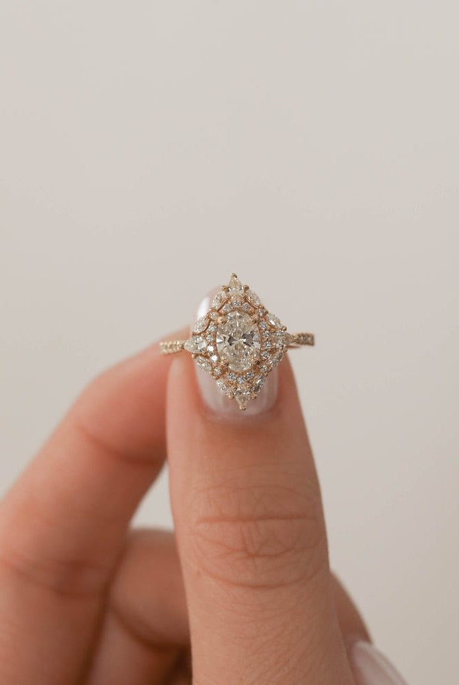1.20CT Oval Cluster Moissanite Diamond Pave Engagement Ring For Women