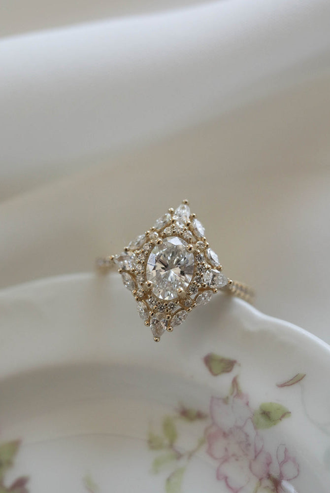 1.20CT Oval Cluster Moissanite Diamond Pave Engagement Ring For Women