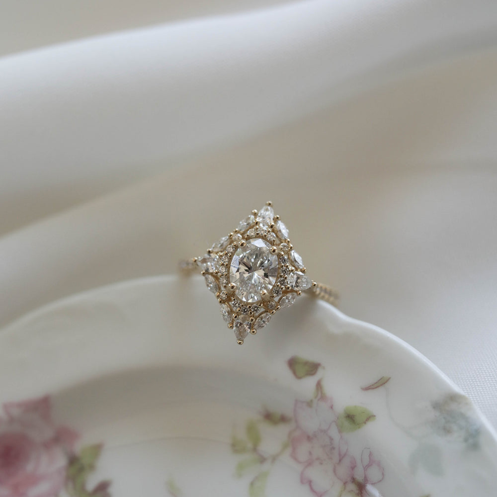 1.20CT Oval Cluster Moissanite Diamond Pave Engagement Ring For Women