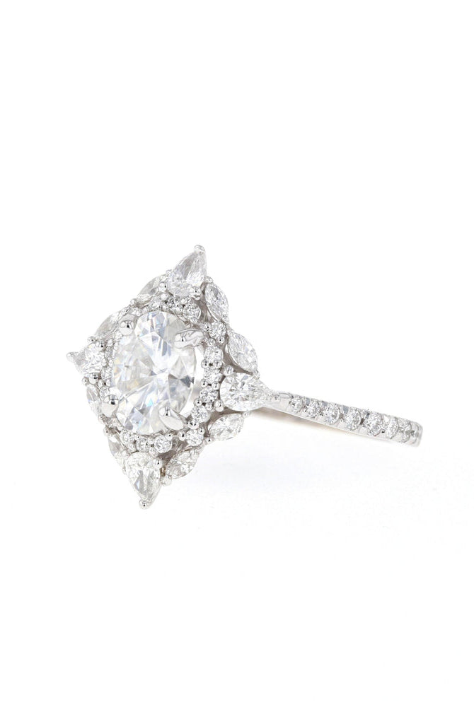 1.20CT Oval Cluster Moissanite Diamond Pave Engagement Ring For Women