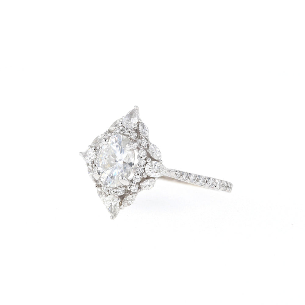 1.20CT Oval Cluster Moissanite Diamond Pave Engagement Ring For Women
