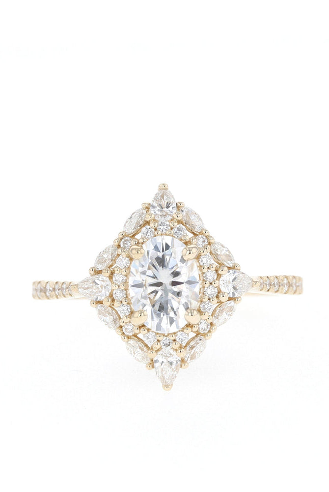 1.20CT Oval Cluster Moissanite Diamond Pave Engagement Ring For Women